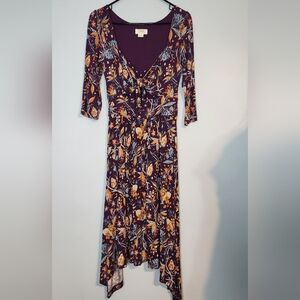 Maeve Anthropologie Floral V-Neck Purple Dress